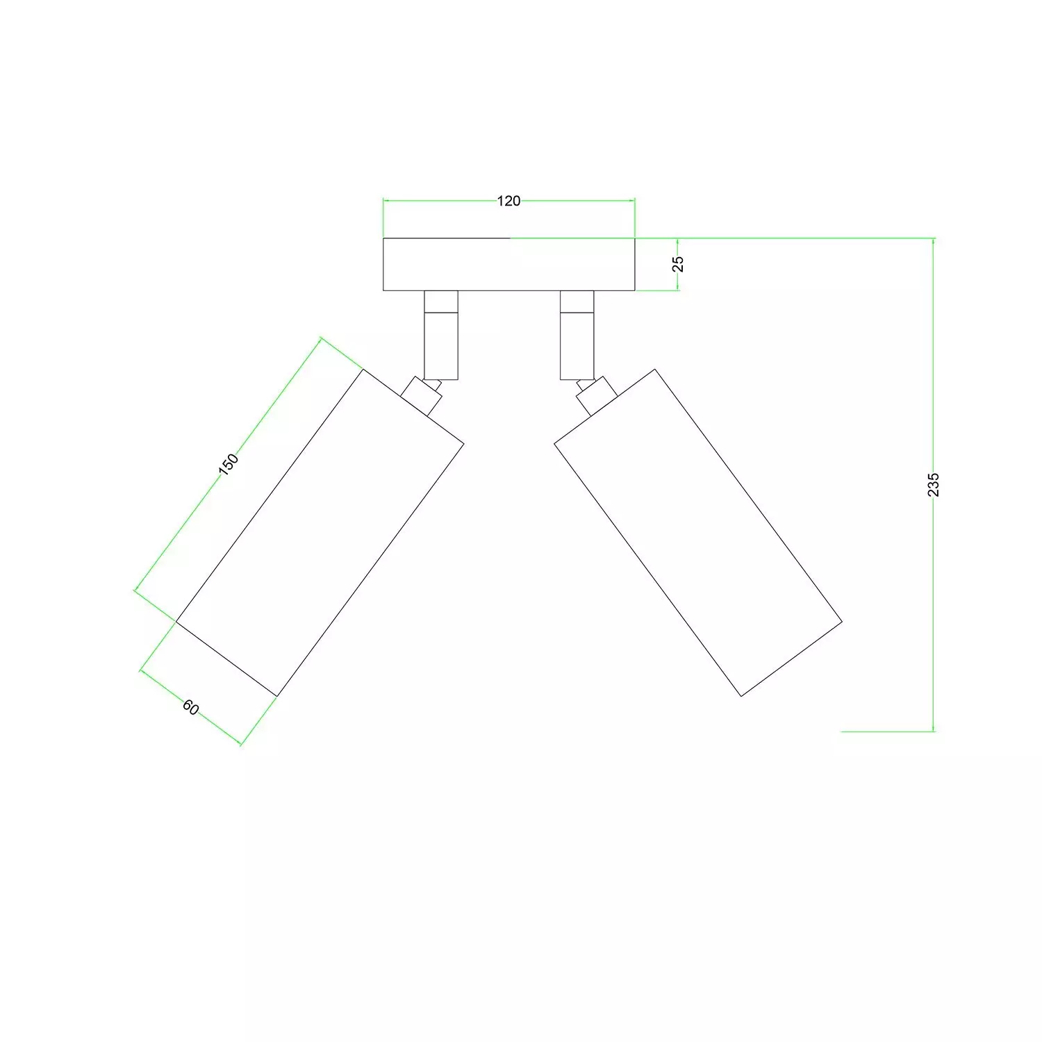 Lamp met 2 spots met Tub-E14 lampenkap en ronde plafondkap