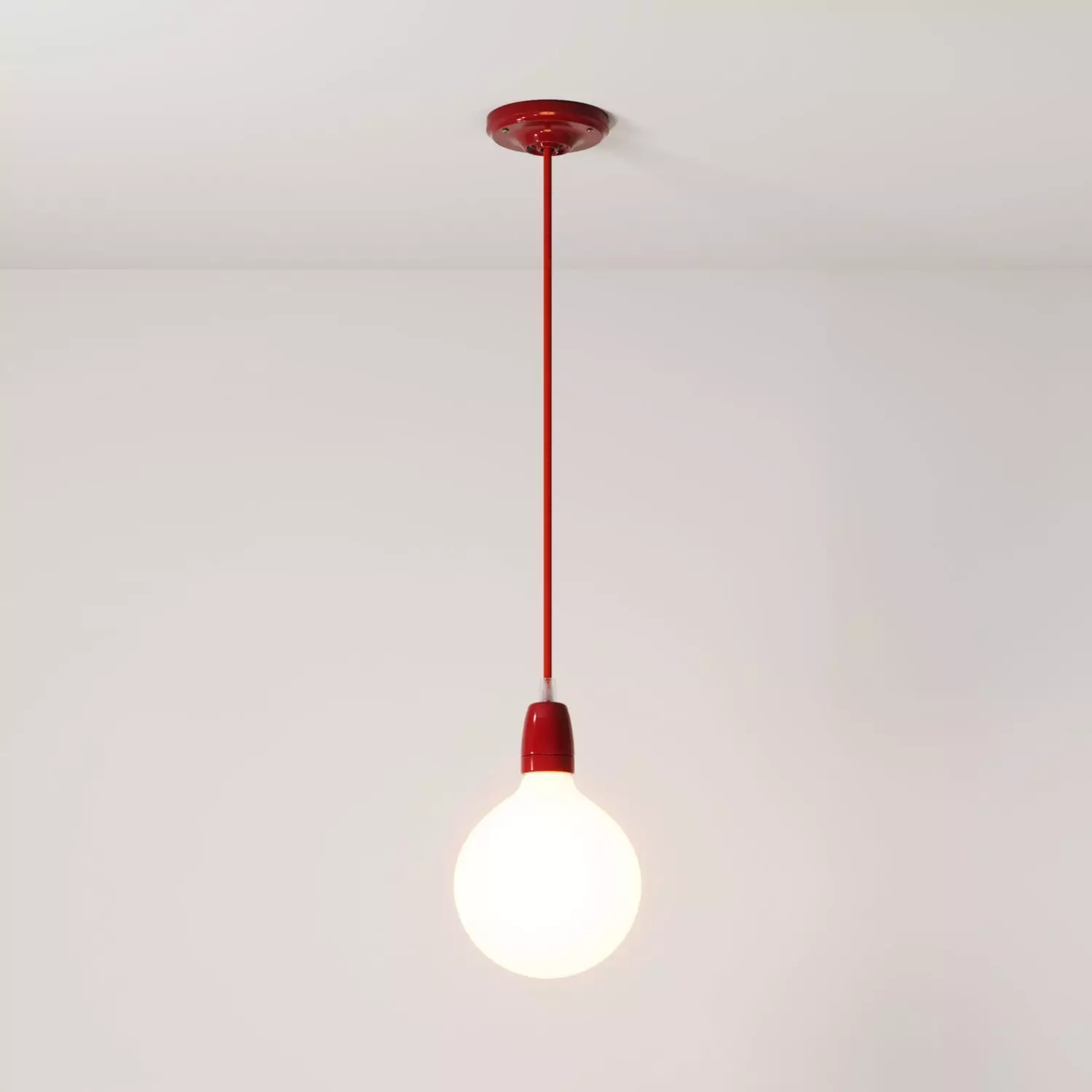 Pendant lamp with textile cable and coloured porcelain details - Made in Italy