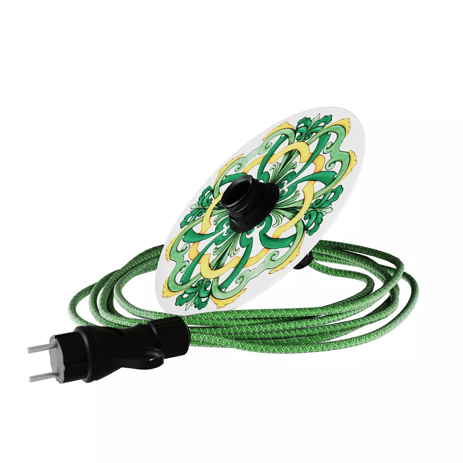 Snake Eiva met mini Ellepì 'Maioliche' Flat Lampenkap, looplamp voor buiten, met IP65 waterdichte lamphouder en stekker