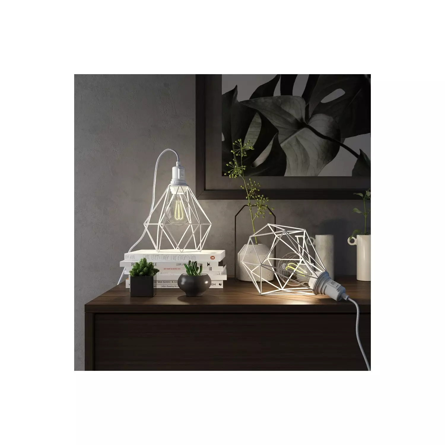 Table Snake - Plug-in lamp with cage Diamond lampshade and 2 pole plug