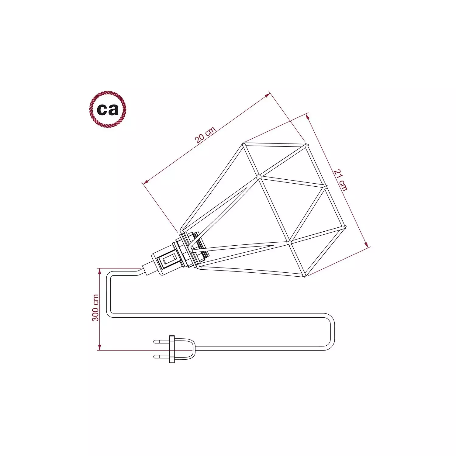 Table Snake - Plug-in lamp with cage Diamond lampshade and 2 pole plug