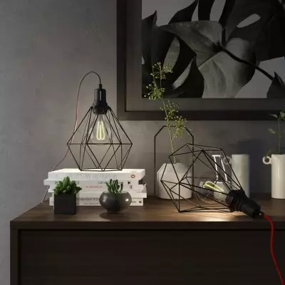 Table Snake - Plug-in lamp with cage Diamond lampshade and 2 pole plug