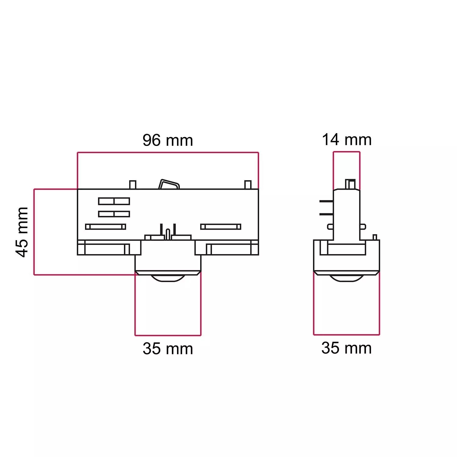 Eutrac adapter voor 3 fase circuitrails - voor suspensie