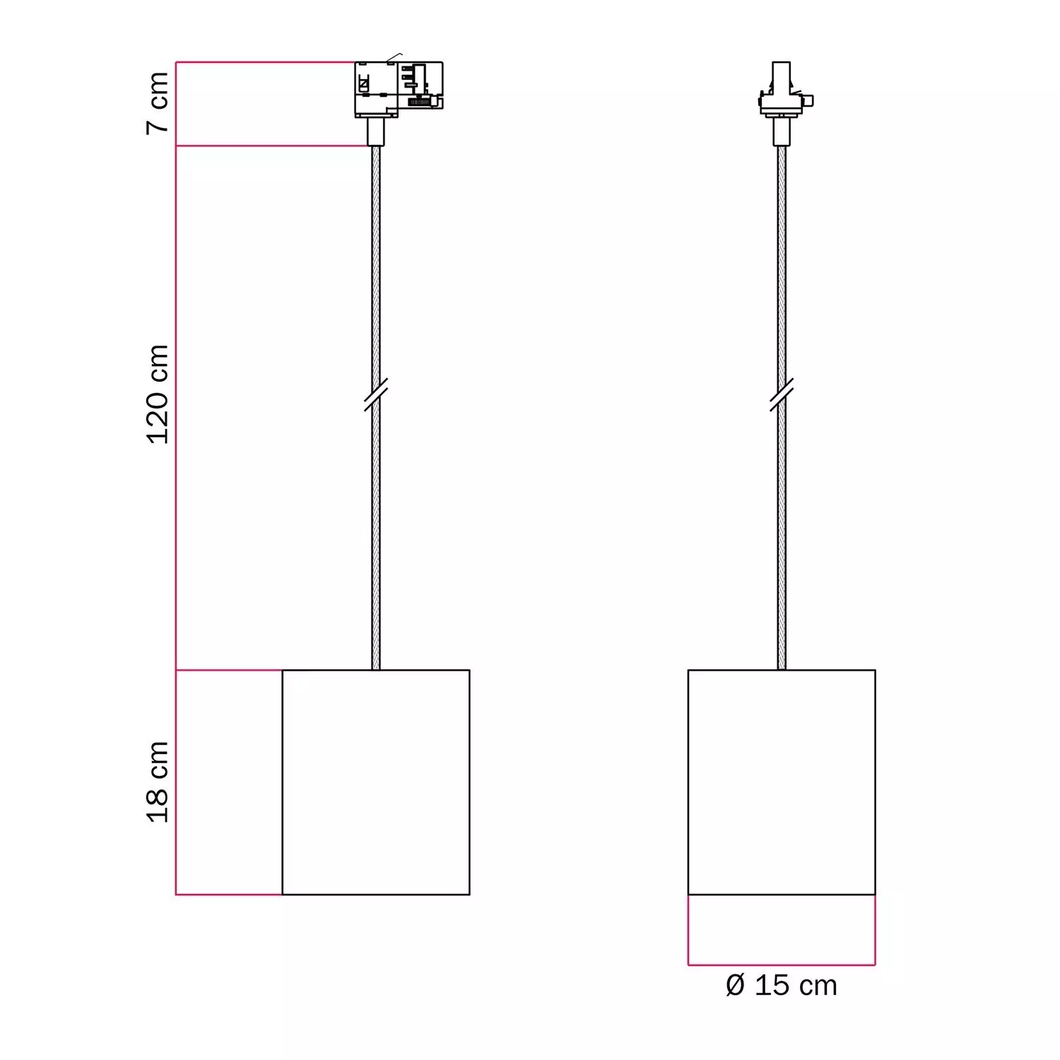 Track hanglamp met textielkabel en raffia Cilindro lampenkap