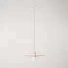 Houten track lamp met textiel kabel en UFO lampenkap