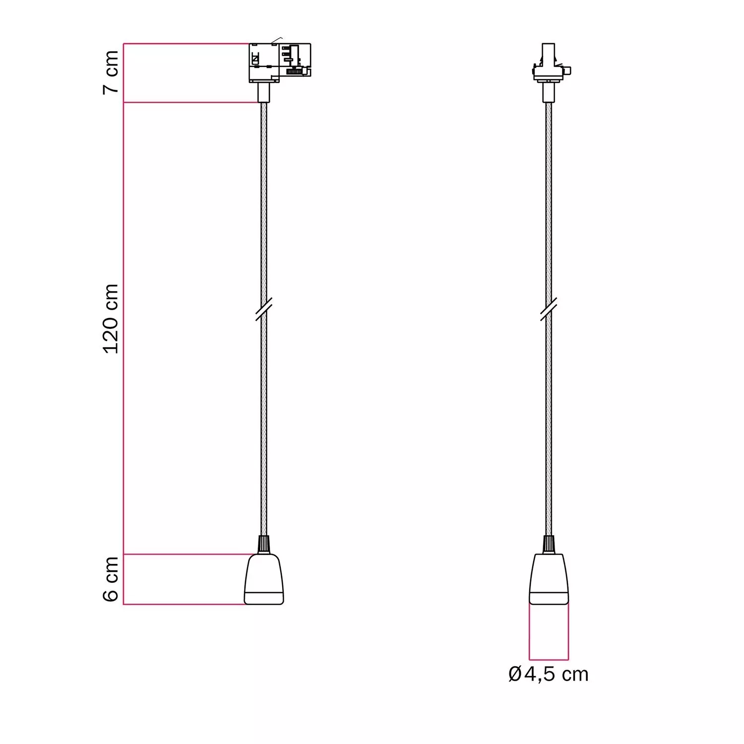 Track hanglamp met gekleurde porseleinen afwerking