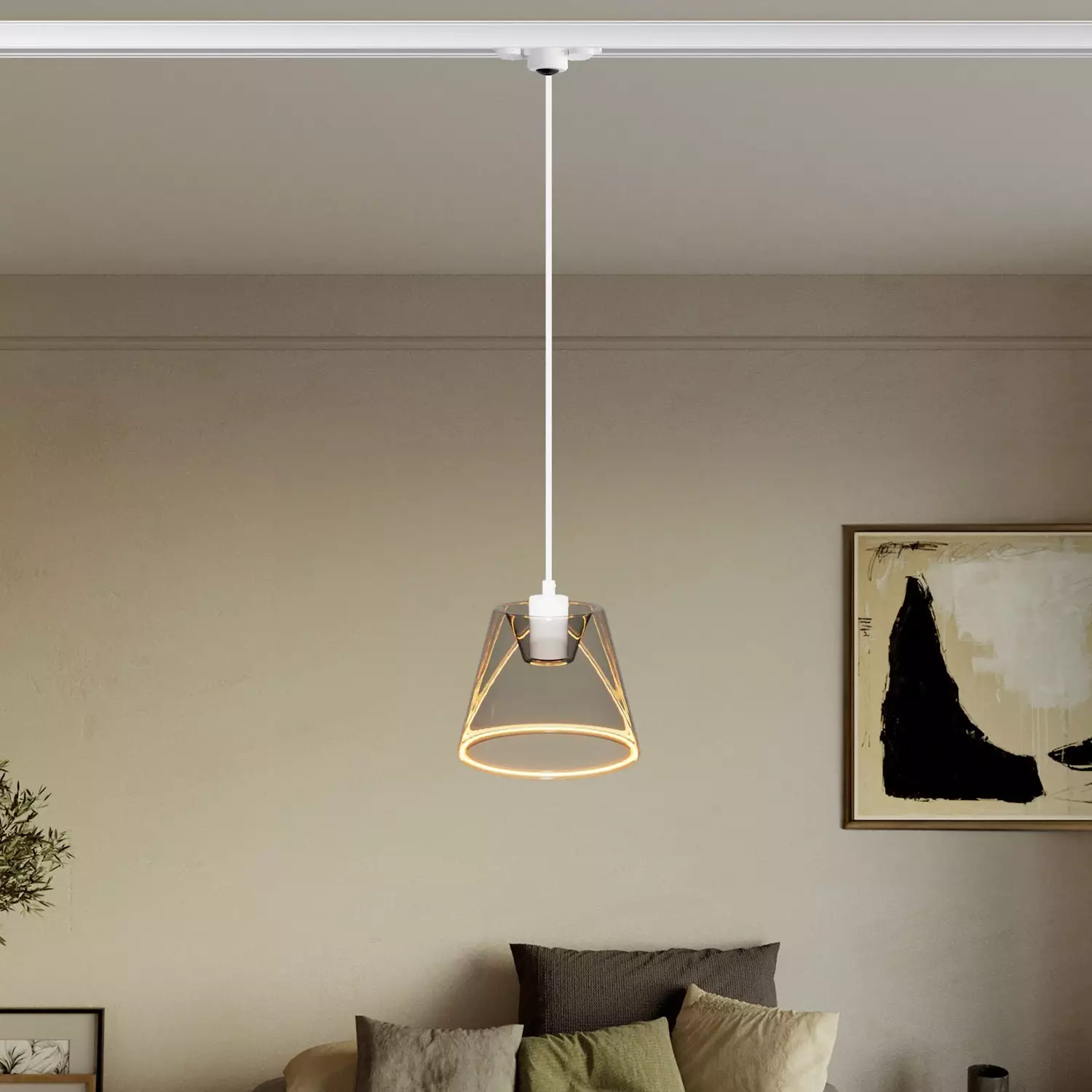 Hanglamp voor rails met smoky kegelvormige Ghost lamp