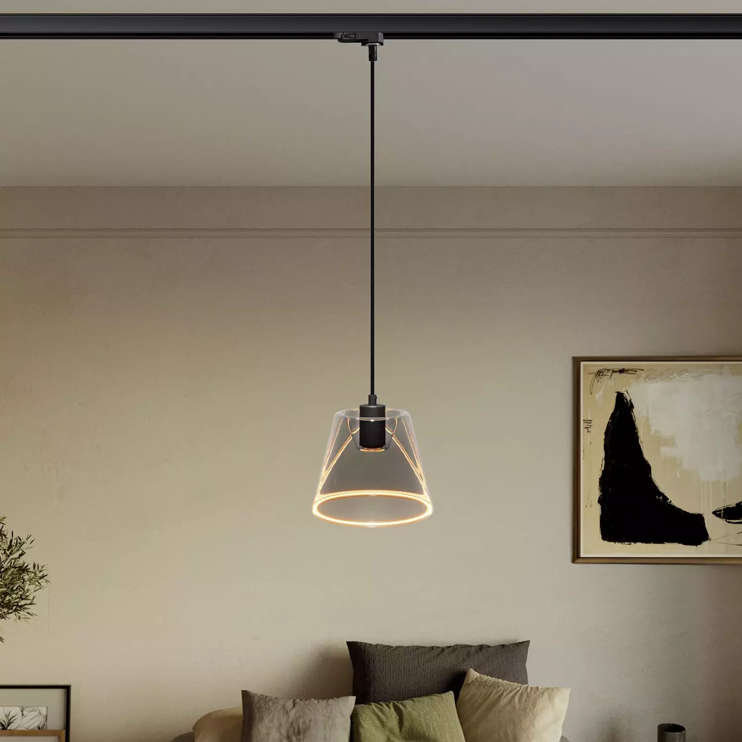 Hanglamp voor rails met smoky kegelvormige Ghost lamp