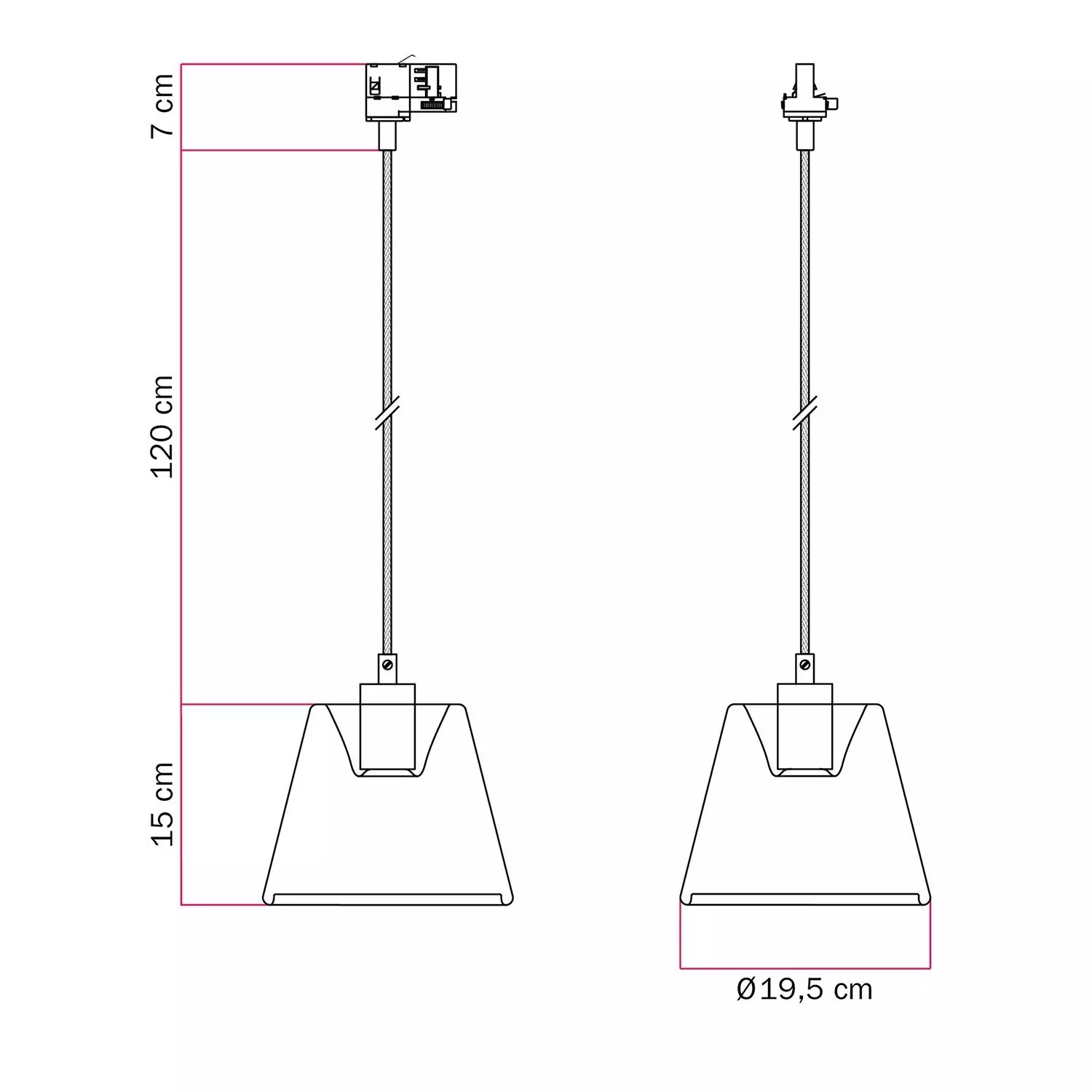 Hanglamp voor rails met smoky kegelvormige Ghost lamp