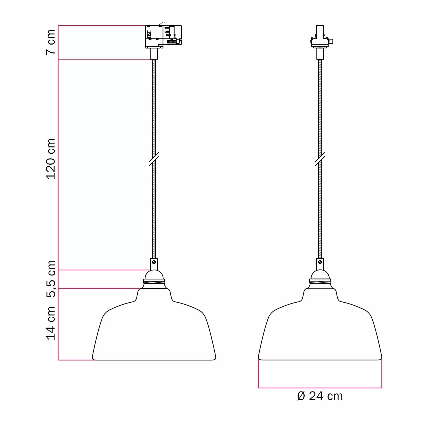 Hanglamp met Coppa kap en railadapter