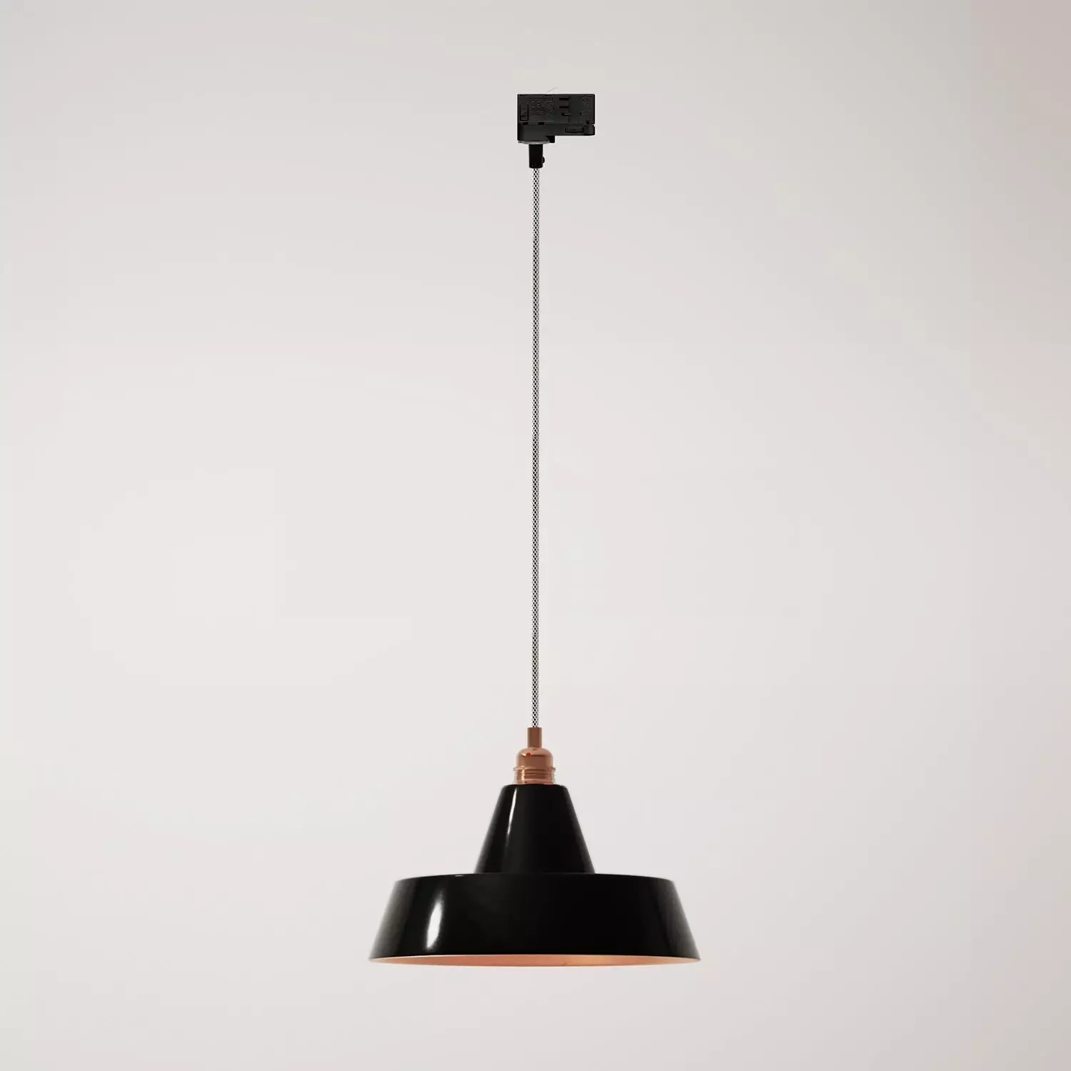 Industriële keramische hanglamp met track lampenkap