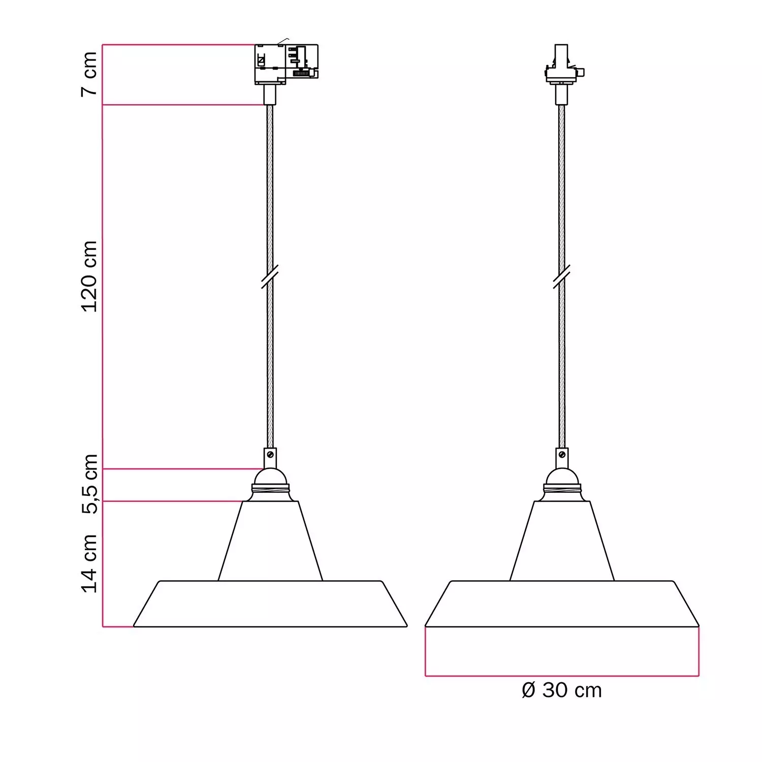 Industriële keramische hanglamp met track lampenkap