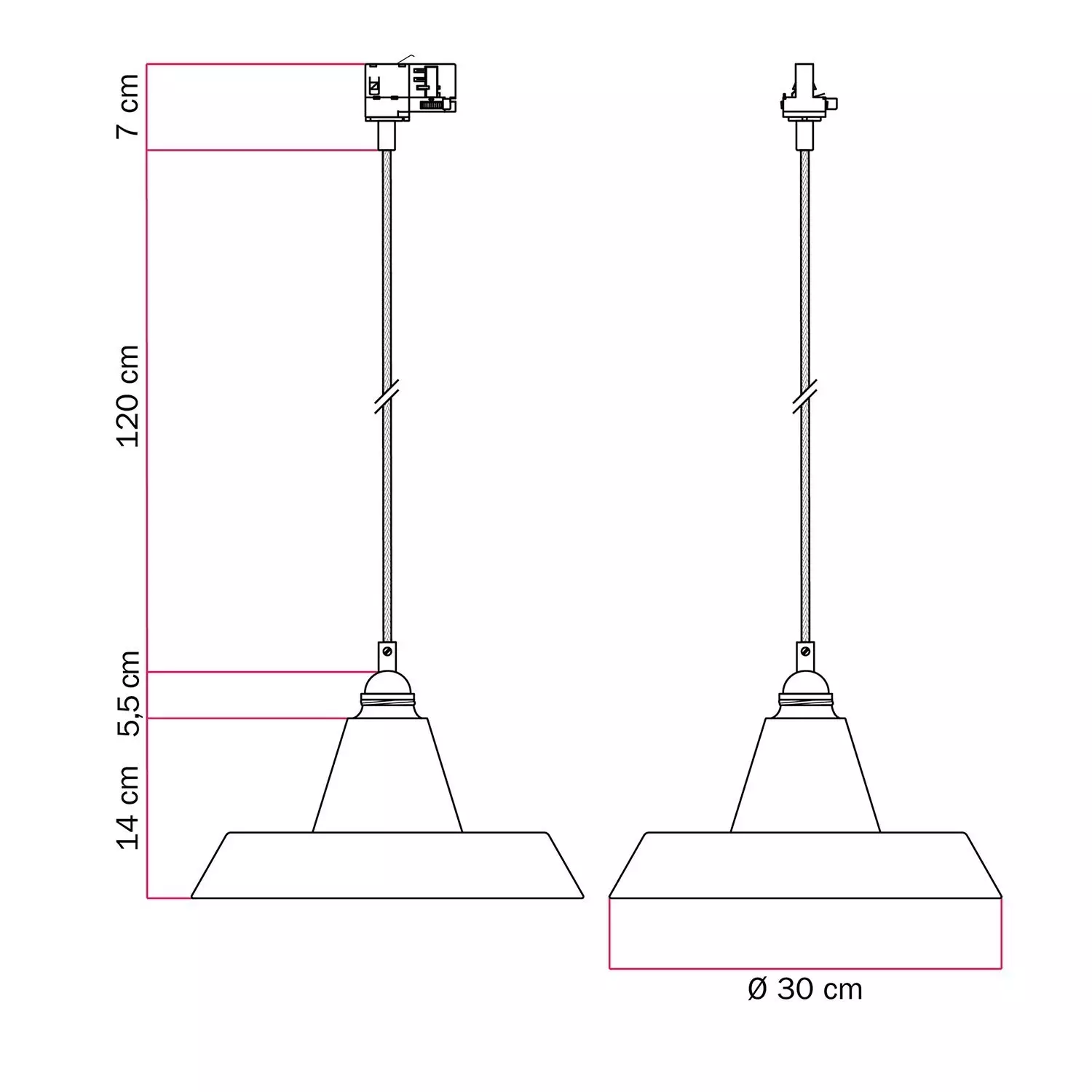 Industriële keramische hanglamp met track lampenkap