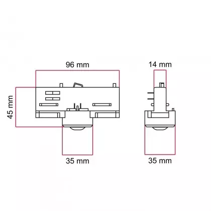 Eutrac adapter voor 3-fasige circuitrails - voor verlenging of verbuiging