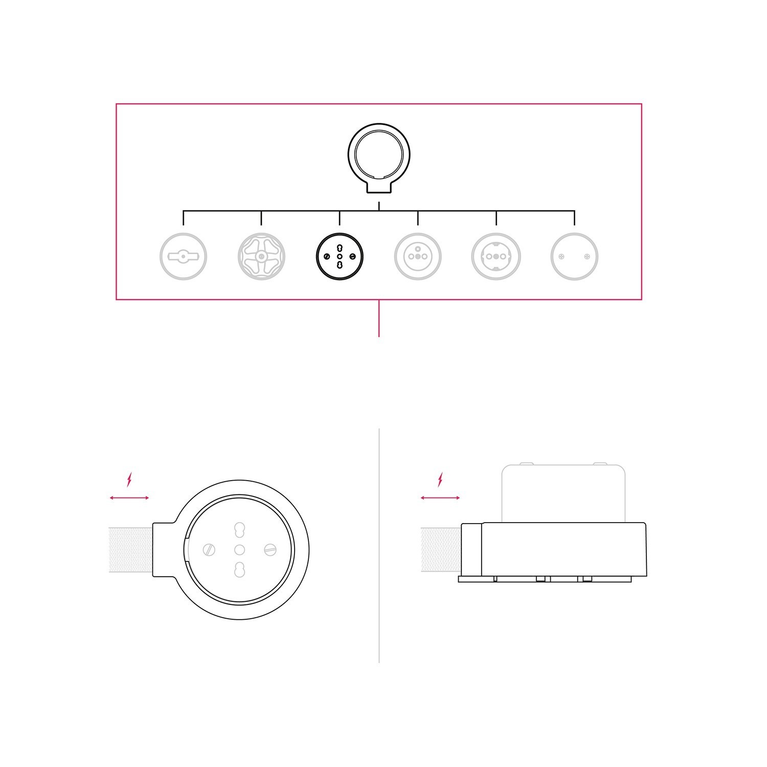 Italiaanse dubbele tweevoudige contactdozenset 10/16A voor wand en voetstuk Creative-Tubes in porselein