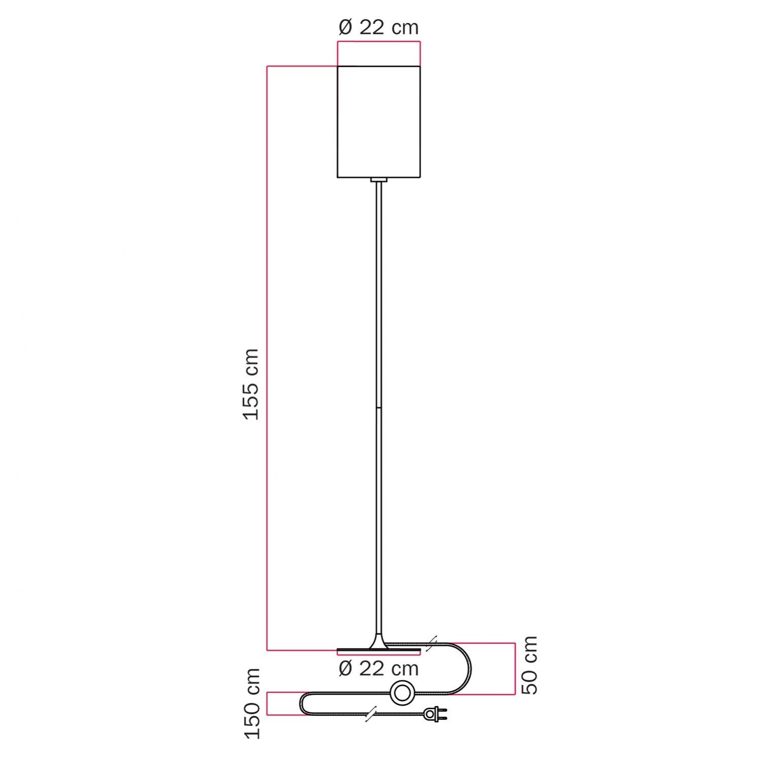 MAG-Y vloerlamp met ronde metalen voet en Cilindro M kap