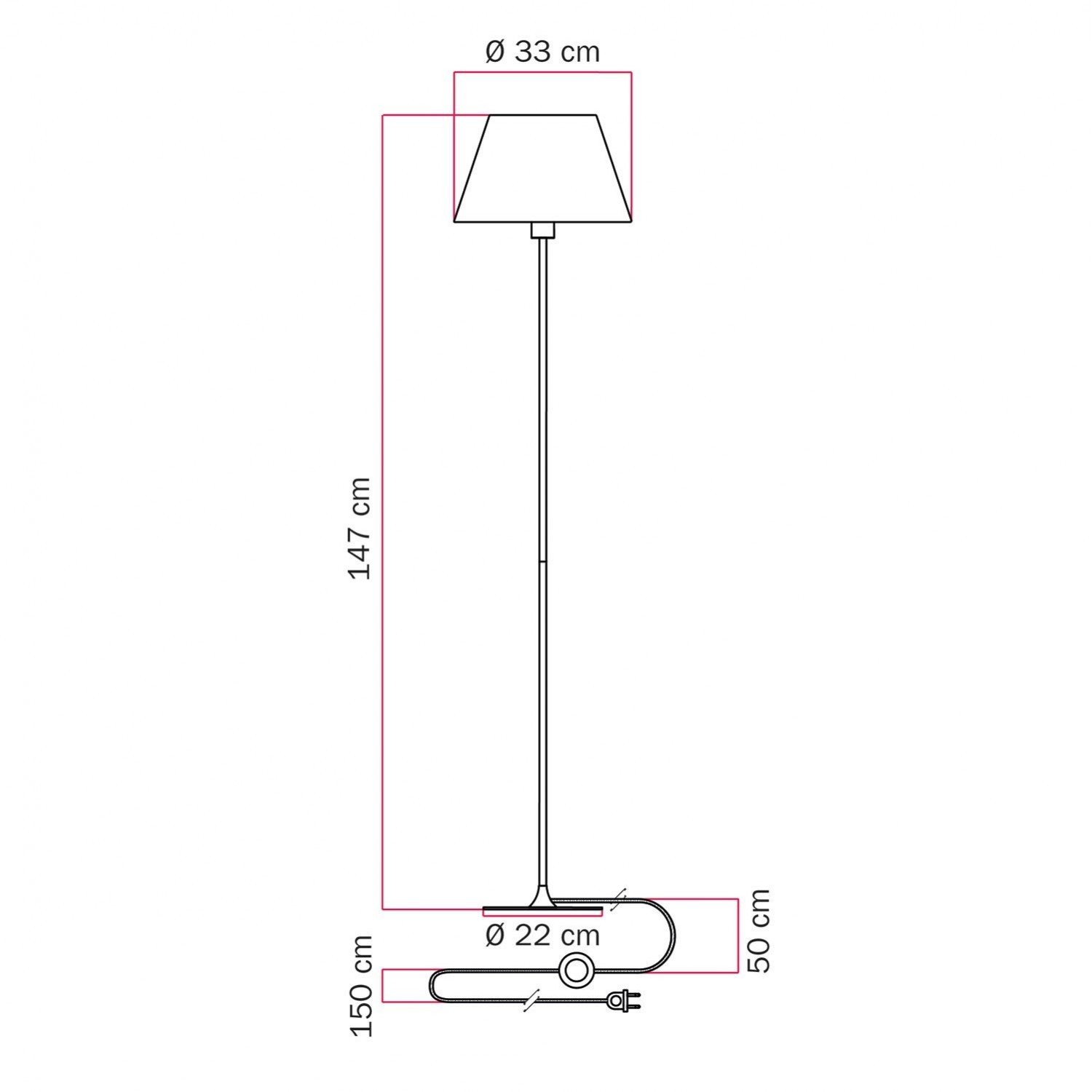 Vloerlamp MAG-Y met ronde metalen voet en kap Impero M