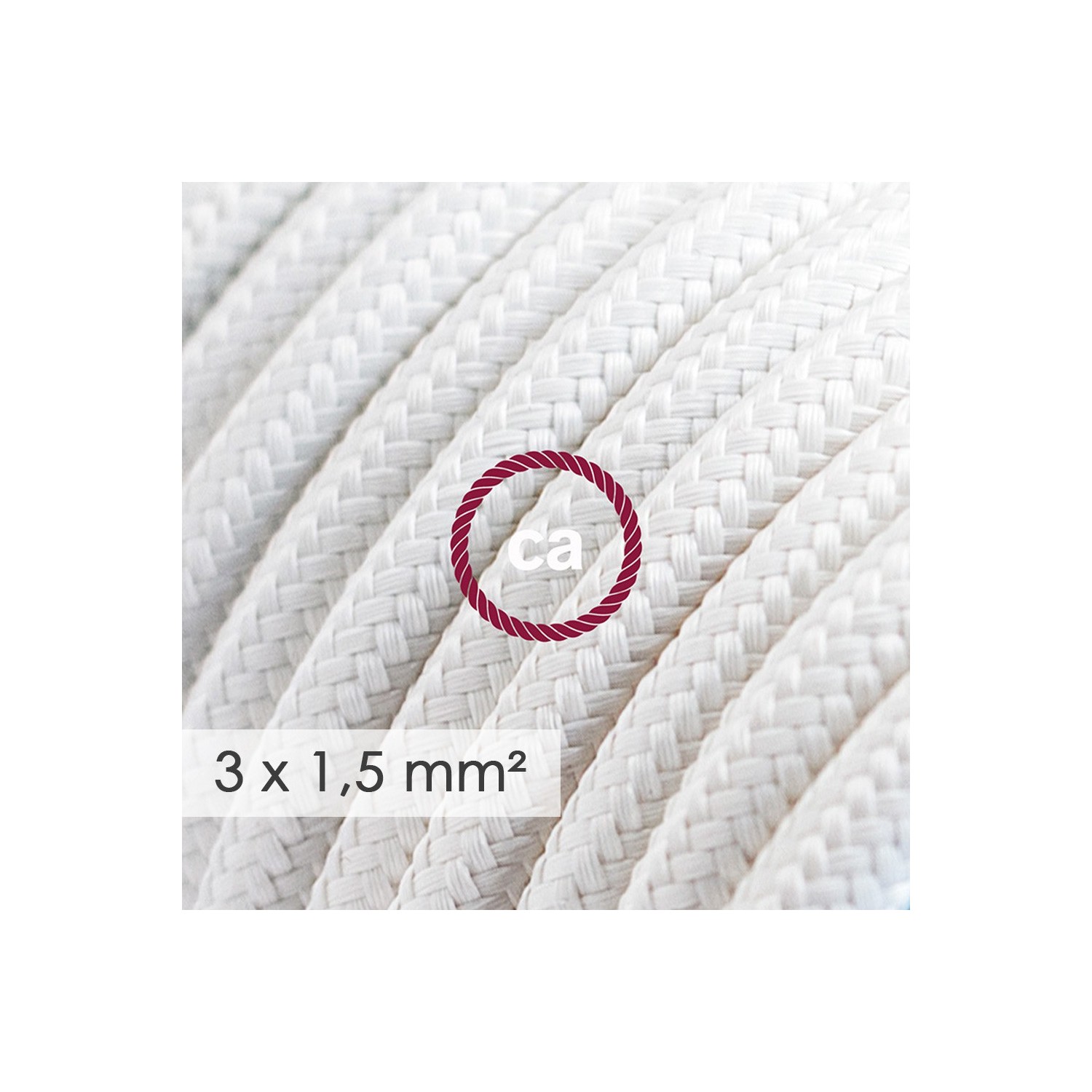 plank Mam kalf Stekkerdoos met strijkijzersnoer van witte viscose RM01 en randaarde  stekker met comfortabele "ring" grip