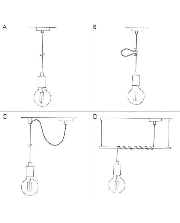 Hanglamp vervaardigd in Italië met textiel kabel en metalen afwerking met E14 P-lamp fitting