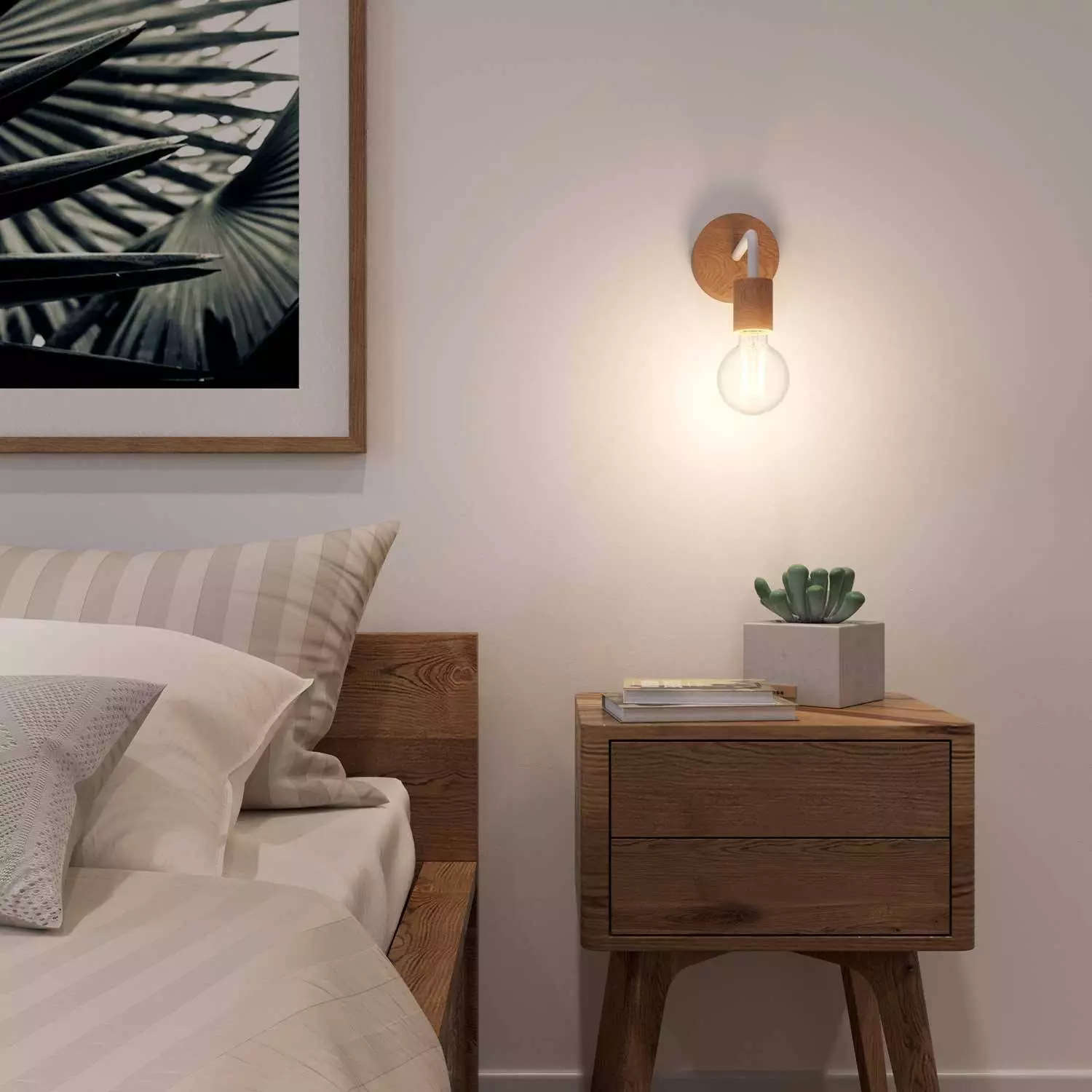 Fermaluce Wood, houten wandlamp met gebogen arm