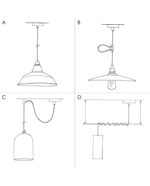 Hanglamp vervaardigd in Italië met textielkabel, diamantkooi kap en metalen afwerking