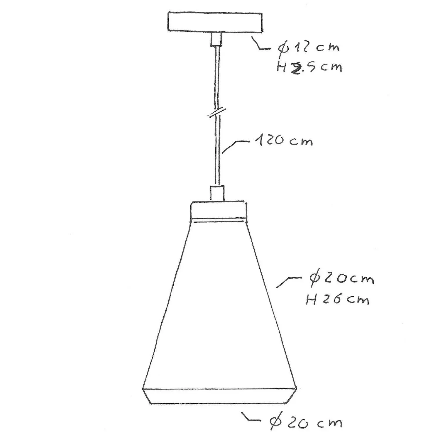 Hanglamp vervaardigd in Italië met textiel kabel, Entennoir kap in cement en metalen afwerking