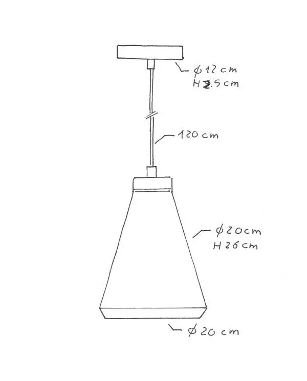 Hanglamp vervaardigd in Italië met textiel kabel, Entennoir kap in cement en metalen afwerking