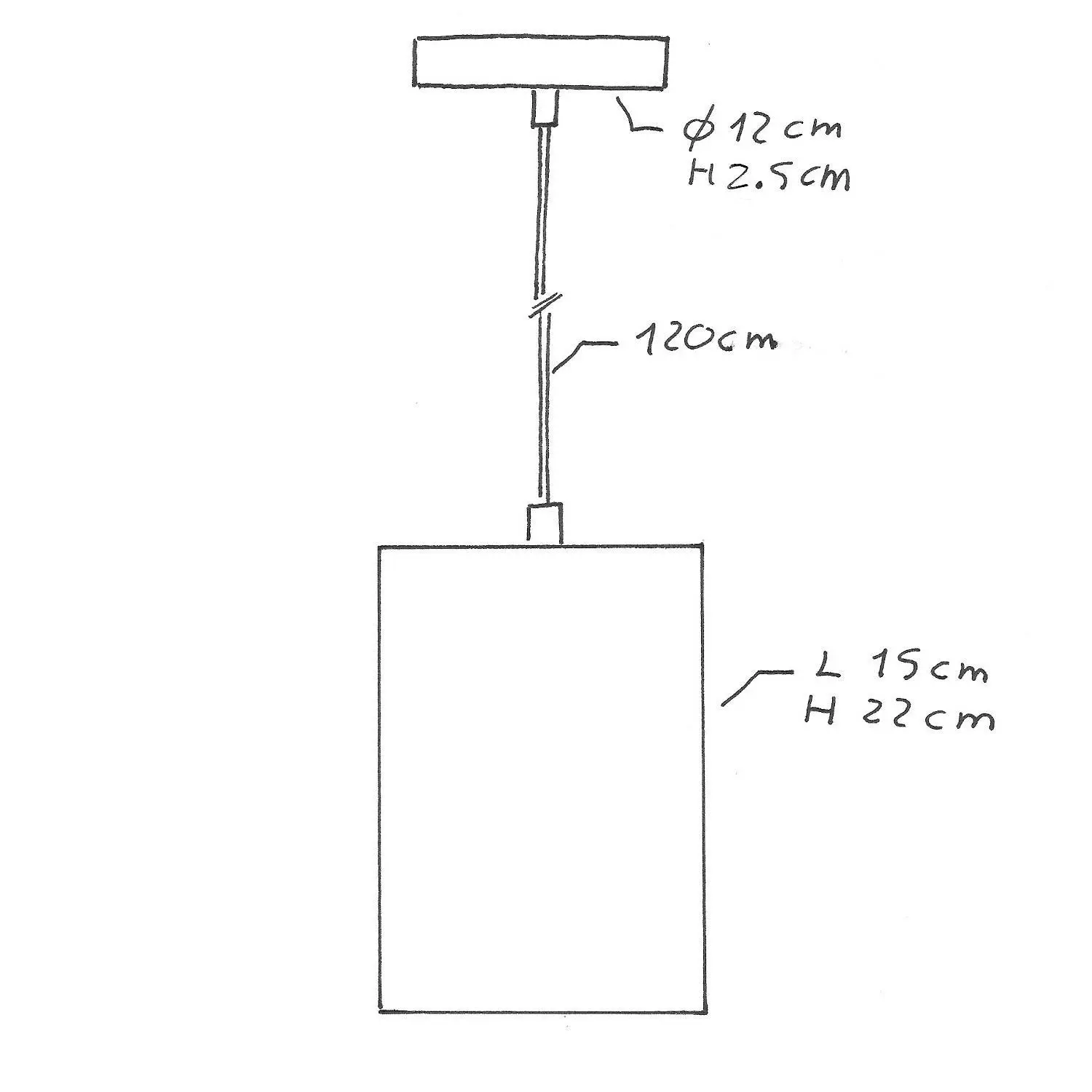 Hanglamp vervaardigd in Italië met textiel kabel, Kubus kap in cement en metalen afwerking