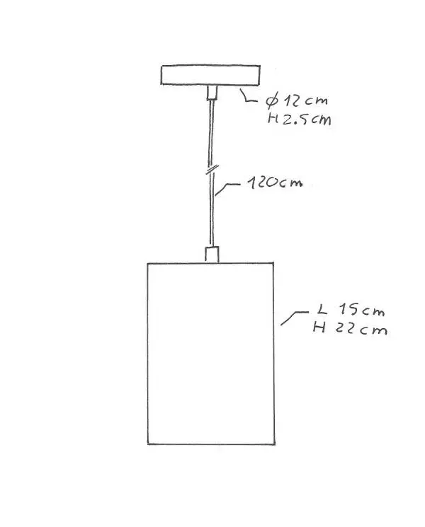 Hanglamp vervaardigd in Italië met textiel kabel, Kubus kap in cement en metalen afwerking