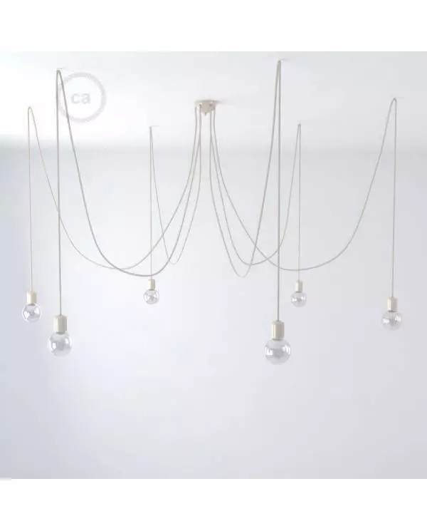 Made in Italy suspension with 6 pendants complete with bulbs, fabric cable, and coloured ceramic finishes