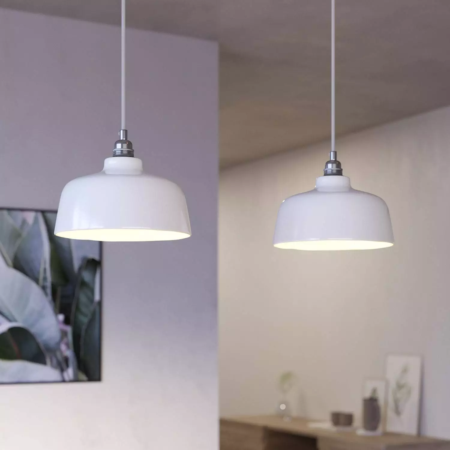 2 lichts-hanglamp voorzien van XXL rechthoekige Rose-One 675 mm compleet met strijkijzersnoer en Coppa lampenkap