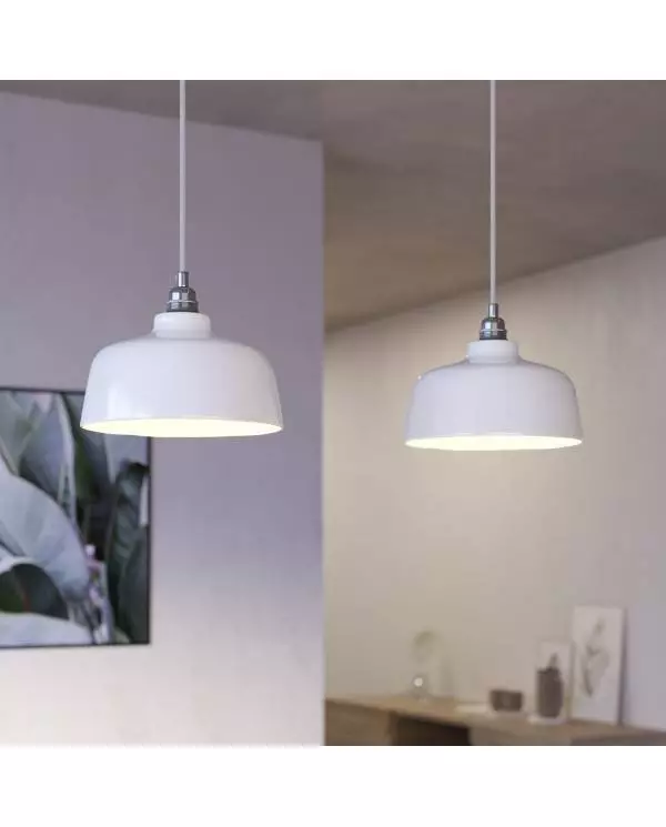 2 lichts-hanglamp voorzien van XXL rechthoekige Rose-One 675 mm compleet met strijkijzersnoer en Coppa lampenkap