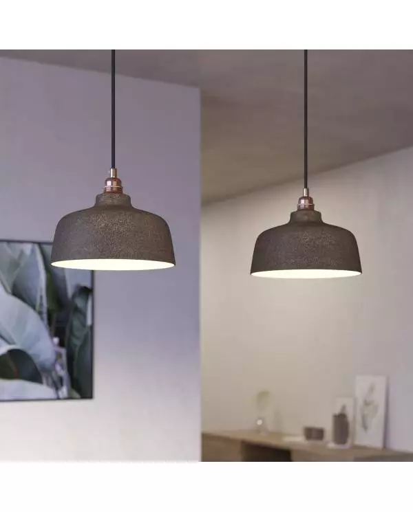 2 lichts-hanglamp voorzien van XXL rechthoekige Rose-One 675 mm compleet met strijkijzersnoer en Coppa lampenkap