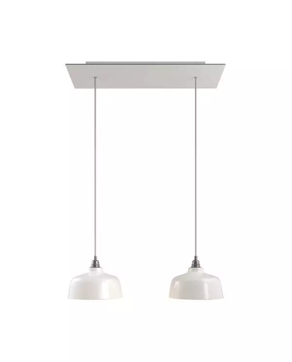 2 lichts-hanglamp voorzien van XXL rechthoekige Rose-One 675 mm compleet met strijkijzersnoer en Coppa lampenkap