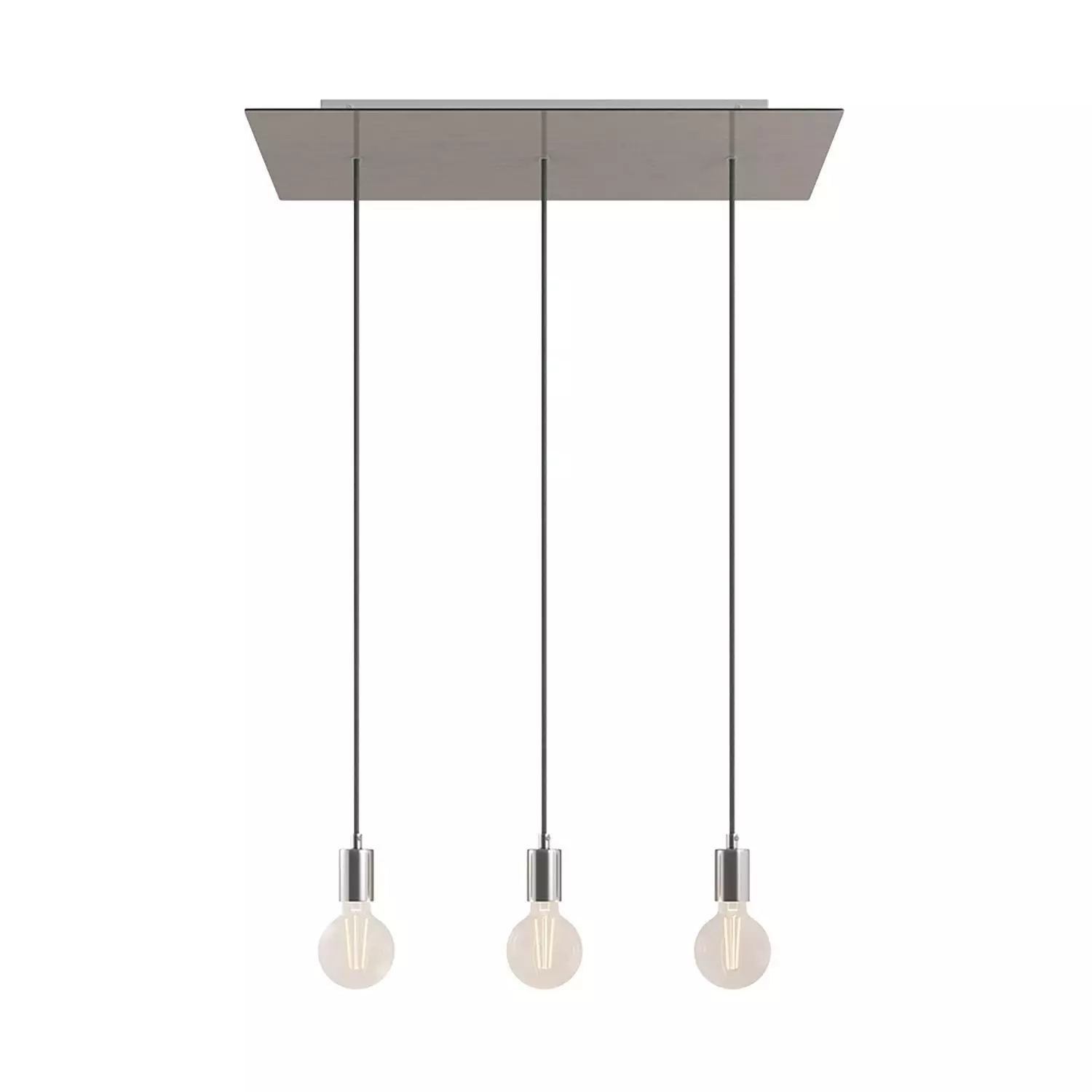 3 lichts-hanglamp voorzien van XXL rechthoekige Rose-One 675 mm compleet met strijkijzersnoer en metalen afwerking