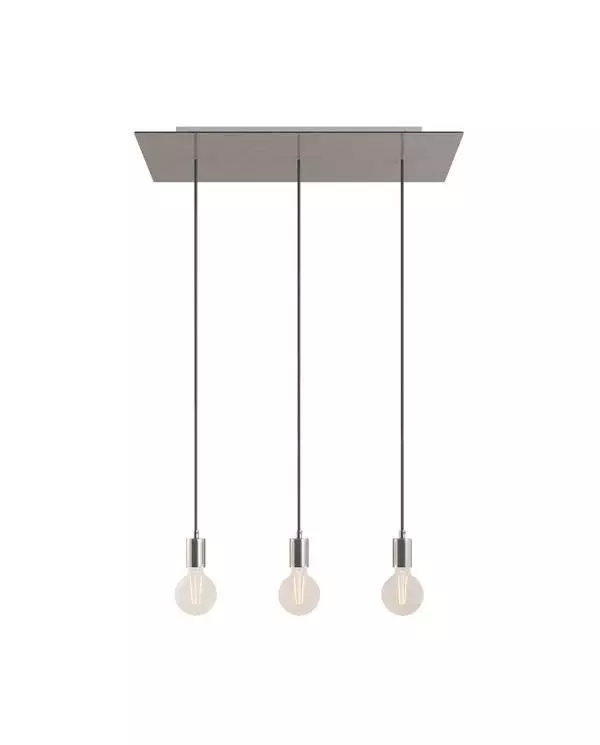 3 lichts-hanglamp voorzien van XXL rechthoekige Rose-One 675 mm compleet met strijkijzersnoer en metalen afwerking