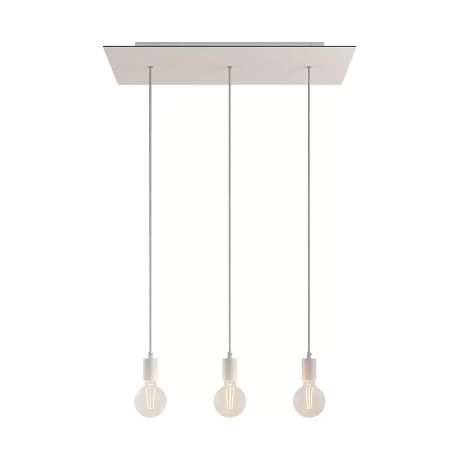 3 lichts-hanglamp voorzien van XXL rechthoekige Rose-One 675 mm compleet met strijkijzersnoer en metalen afwerking