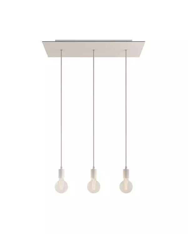 3 lichts-hanglamp voorzien van XXL rechthoekige Rose-One 675 mm compleet met strijkijzersnoer en metalen afwerking