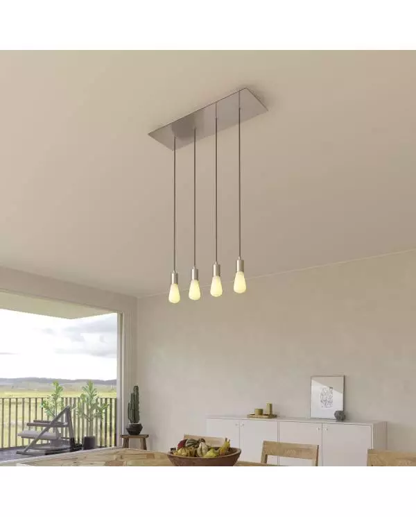 4 lichts-hanglamp voorzien van XXL rechthoekige Rose-One 675 mm compleet met strijkijzersnoer en metalen afwerking