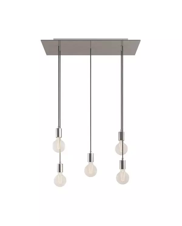 5 lichts-hanglamp voorzien van XXL rechthoekige Rose-One 675 mm compleet met strijkijzersnoer en metalen afwerking