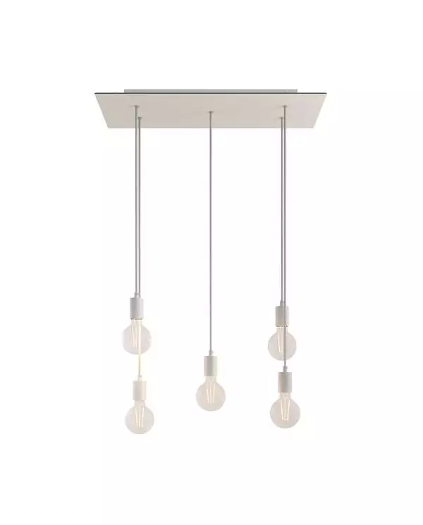 5 lichts-hanglamp voorzien van XXL rechthoekige Rose-One 675 mm compleet met strijkijzersnoer en metalen afwerking