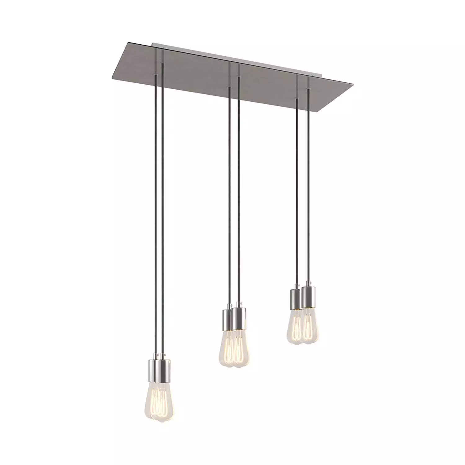 6 lichts-hanglamp voorzien van XXL rechthoekige Rose-One 675 mm compleet met strijkijzersnoer en metalen afwerking