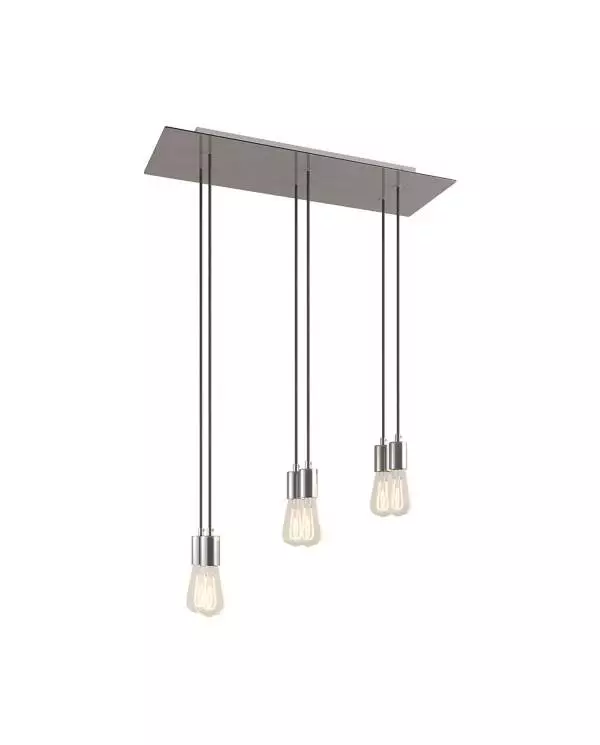 6 lichts-hanglamp voorzien van XXL rechthoekige Rose-One 675 mm compleet met strijkijzersnoer en metalen afwerking