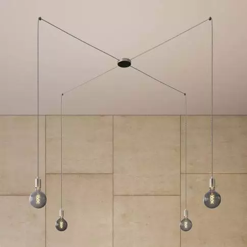 Spider - 4 lichts-meervoudige hanglamp, Made in Italy, compleet met strijkijzersnoer en metalen afwerking