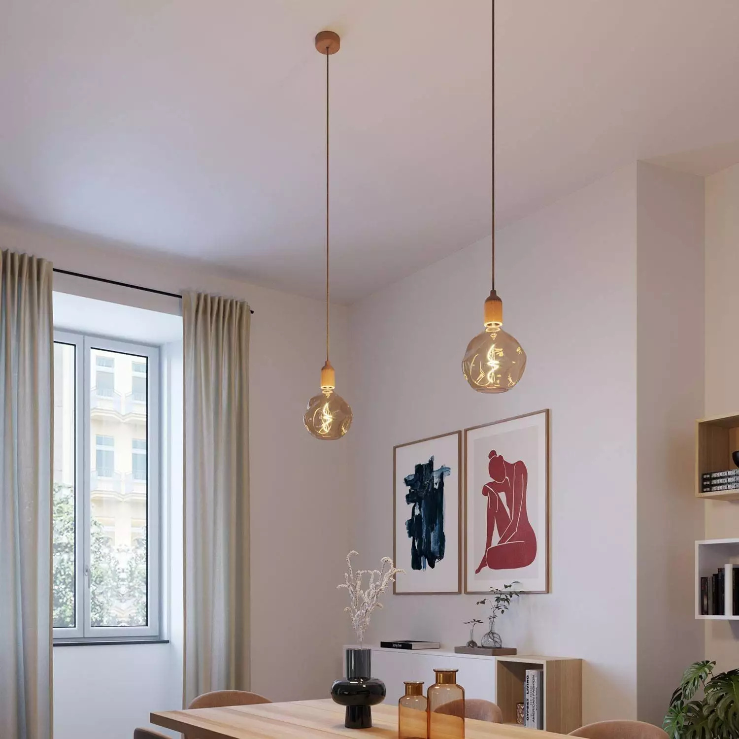 Hanglamp Made in Italy, compleet met strijkijzerkabel en houten afwerkingen