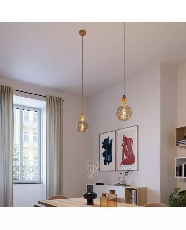 Hanglamp Made in Italy, compleet met strijkijzerkabel en houten afwerkingen