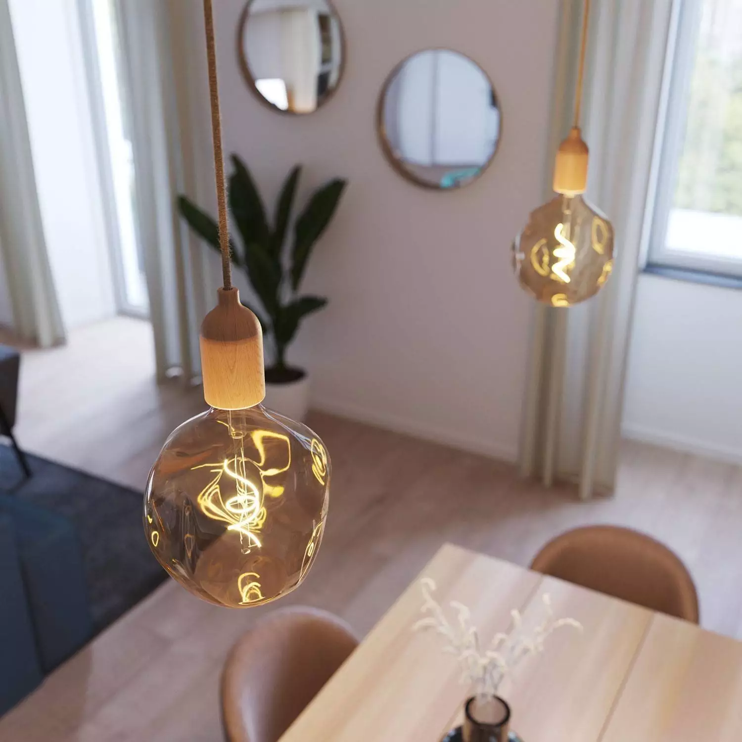 Hanglamp Made in Italy, compleet met strijkijzerkabel en houten afwerkingen