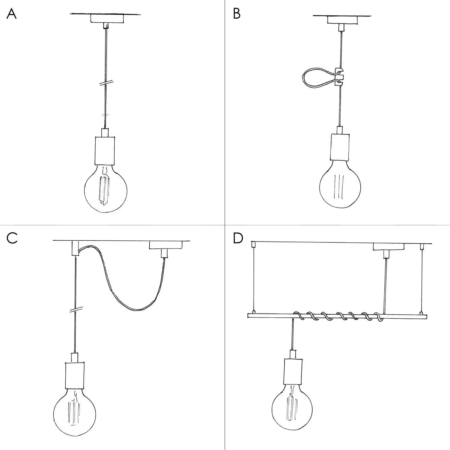 Hanglamp Made in Italy, compleet met strijkijzerkabel en houten afwerkingen