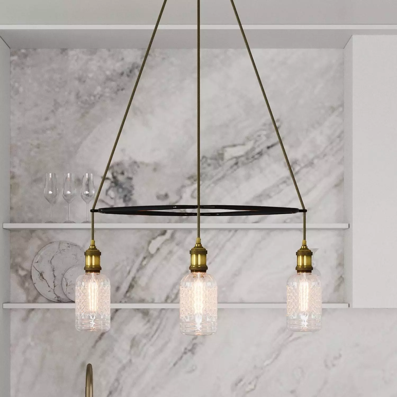 4 Pendels Cage Crystal Lamp