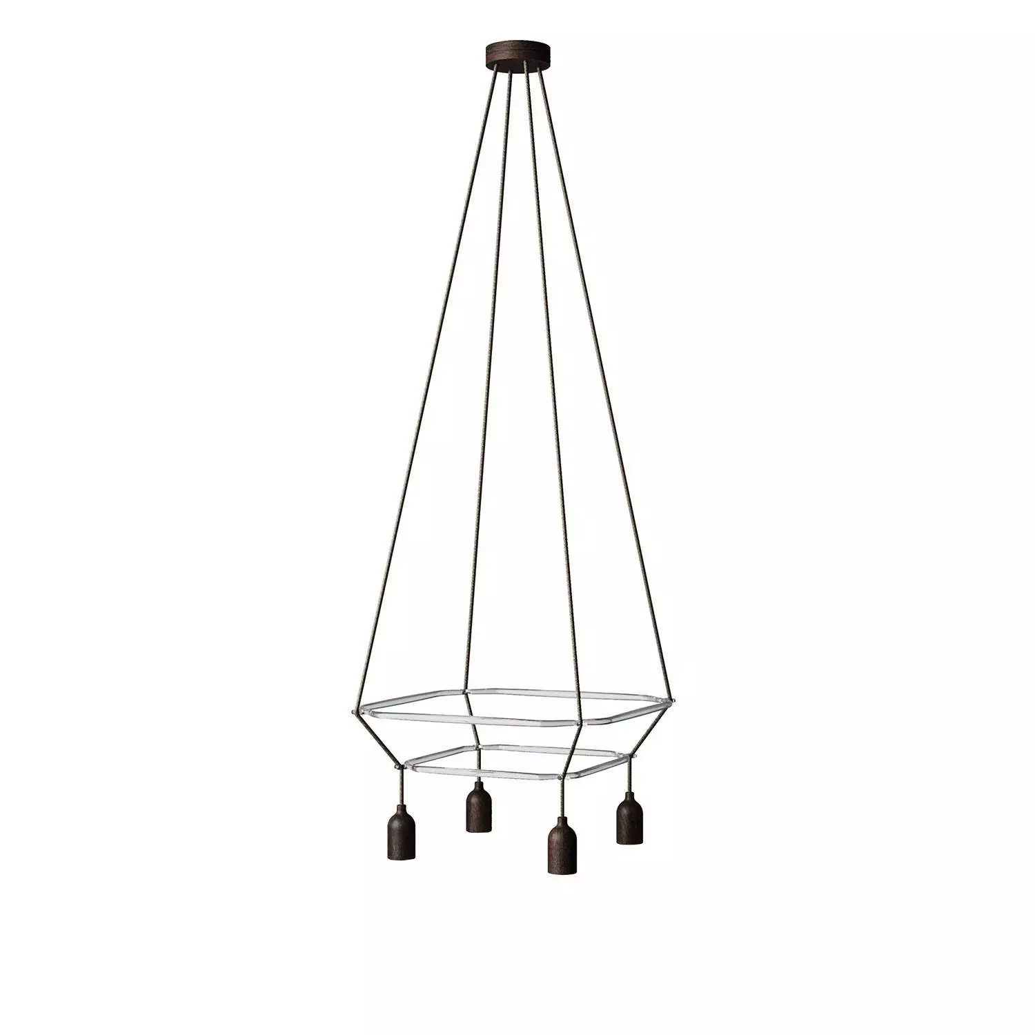 4 Pendels dubbele Cage incl. gedeukte Globe Lamp